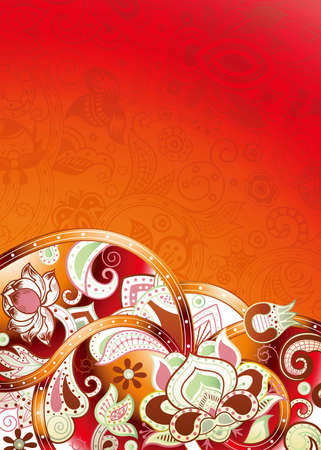 Abstract Orange Red Floral Backgroundのイラスト素材