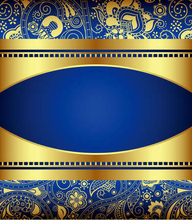 Abstract Gold and Blue Floral Frame Backgroundのイラスト素材