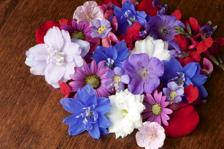 Various flowers on the tableの写真素材