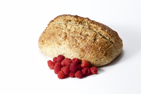 Homemade bread and raspberryの写真素材