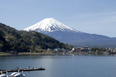 View of Mt. Fuji from Kawaguchiko lake in springの写真素材