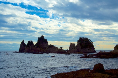Silhouette of Minamiizu Minokake Rocks.の写真素材
