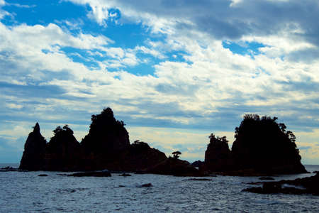 Silhouette of Minamiizu Minokake Rocks.の写真素材