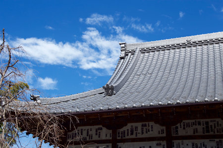 Beautiful Japanese tiled roof and blue sky.の写真素材
