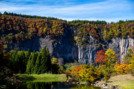 Beautiful autumnal scenery of Nunoiwa in Akiyamago.の写真素材