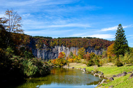 Beautiful autumnal scenery of Nunoiwa in Akiyamago.の写真素材