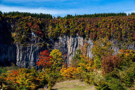 Beautiful autumnal scenery of Nunoiwa in Akiyamago.の写真素材