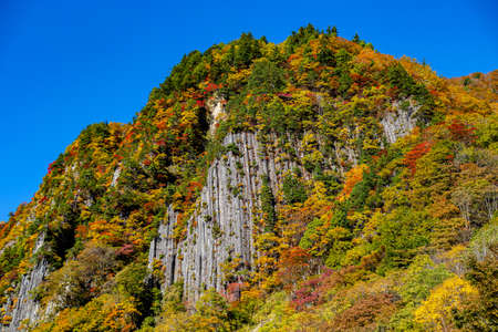 Beautiful autumnal scenery of Nunoiwa in Akiyamago.の写真素材