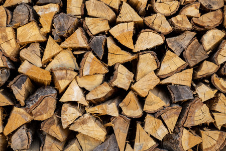 Lot of stocked hardwood firewood.の写真素材