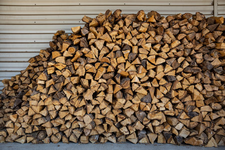 Lot of stocked hardwood firewood.の写真素材