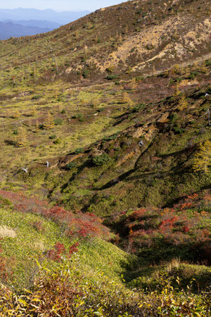 A magnificent view of Mt. Kusatsu-Shirane in autumn.の写真素材