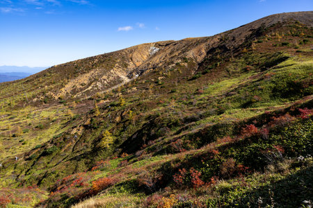 A magnificent view of Mt. Kusatsu-Shirane in autumn.の写真素材