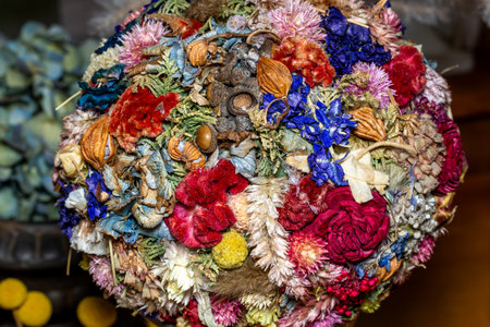 Colorful dried flowers bouquet for sale at the flea marketの写真素材
