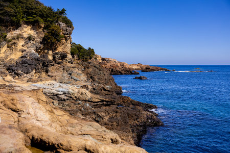 View of the beautiful Tsumekizaki coast on the Izu Peninsula.の写真素材