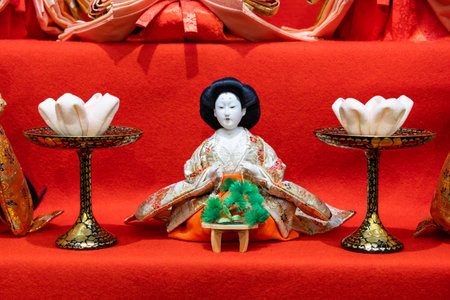 Many hina dolls lined up on the tiered doll stand in Izu Inatori.の写真素材