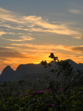 Sunset at the top of the mountain in Tepoztlan.の写真素材