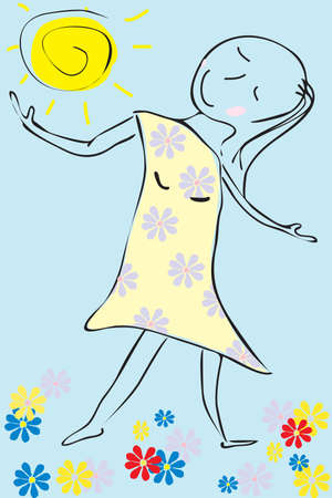 The illustration - girl and flowersのイラスト素材