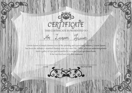 Certificate on glass trophy with old wooden background design template.のイラスト素材