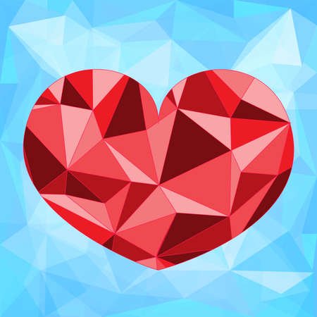 Red low polygonal heart with blue low polygon background.のイラスト素材