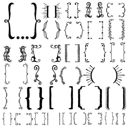 32 different hand drawn brackets. Bracket icons set.のイラスト素材