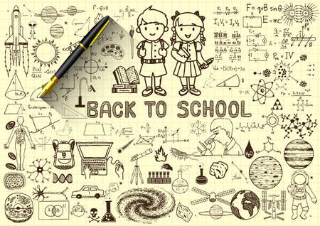 Education doodlesback to school concept on paper with 3d fountain pen.のイラスト素材