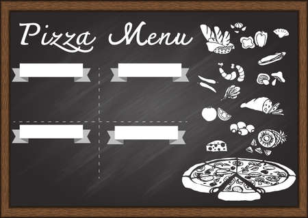 Hand drawn pizza menu on chalkboard design template. Ready to use.のイラスト素材