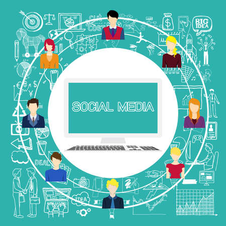 Social media concept. Social media help us to connect to anyone from anywhere for doing anything. World connection.のイラスト素材