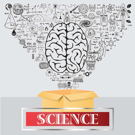 Science doodles. Think outside the box and learn more.のイラスト素材