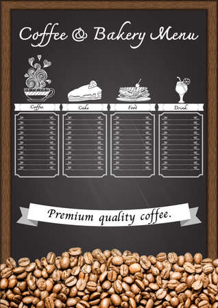 Coffee menu with coffee beans on chalkboard.のイラスト素材
