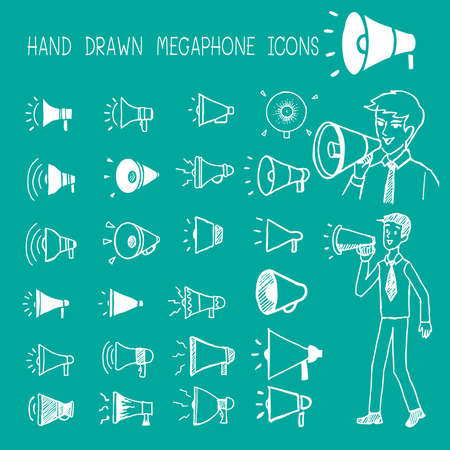 Hand drawn megaphone icons.のイラスト素材