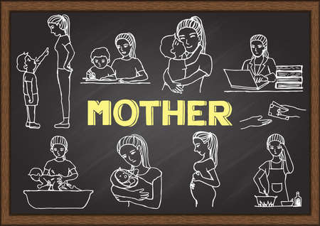 Doodles about mother on chalkboard.のイラスト素材