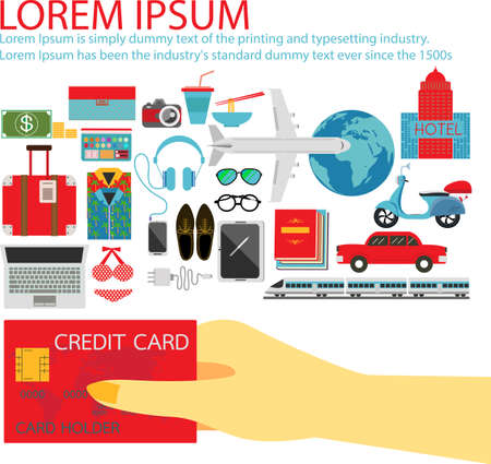 Hand holding credit card with things to buy.のイラスト素材