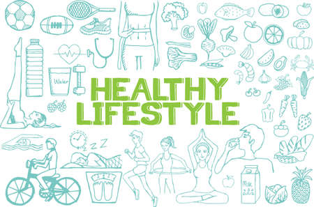 Hand drawn about healthy lifestyle on white background.のイラスト素材