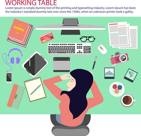 Busy woman taking a nap on working tableのイラスト素材