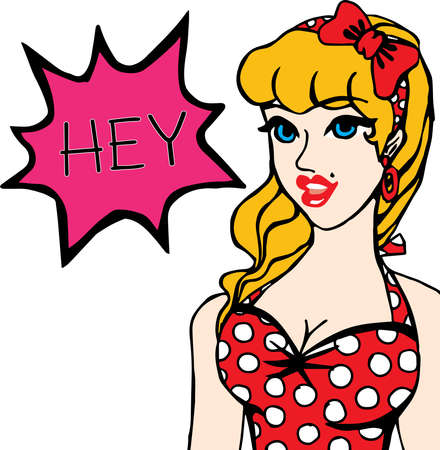 Retro woman says hayのイラスト素材