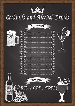 Cocktail menu on chalkboard design templateのイラスト素材