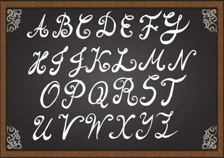 Hand drawn fonts. Uppercase letters,lowercase letters,numbers symbols on smart phone keyboard.Ornamental scroll.のイラスト素材