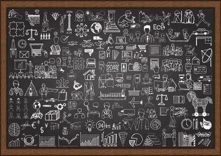 Big set of business situation doodles on chalkboard.のイラスト素材