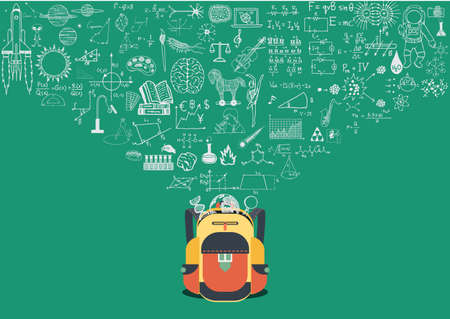 Knowledge doodle flowing into school backのイラスト素材
