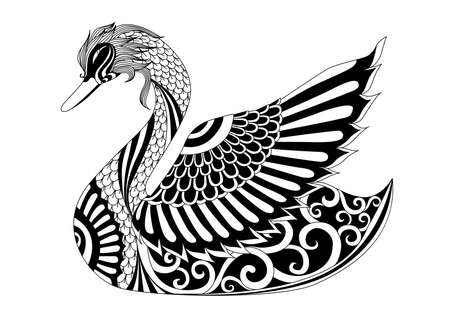Drawing  swan for coloring page, shirt design effect, logo, tattoo and decoration.のイラスト素材