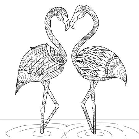Hand drawn flamingo couple style for coloring book,invitation card,icon,shirt or bag designのイラスト素材