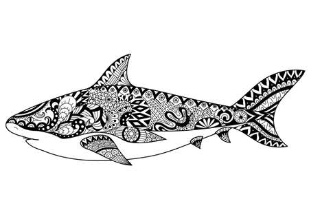 Shark line art design for coloring book for adult, tattoo, t shirt design and other decorationsのイラスト素材