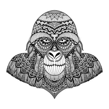 Clean line doodle art of Gorilla for adult coloring book pages and T-Shirt Graphicのイラスト素材