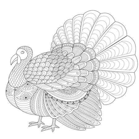 Zendoodle of turkey for adult coloring and thanksgiving invitation cardのイラスト素材