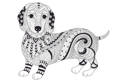 Zendoodle design of dachshund puppy for adult coloring book and T shirt design. Stock vectorのイラスト素材