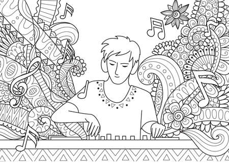 Dj Playing music for coloring book.Stock Vectorのイラスト素材