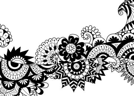 Doodled flowers flow for adult coloring book page and design element. Stock Vecterのイラスト素材