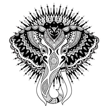 Beautiful abstract elephant head on mandala circle design for t shirt design, pront on product, adult or kids coloring book page. Vector illustrationのイラスト素材