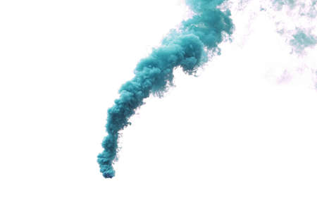 Cyan color smoke isolated on white background for design elementの写真素材