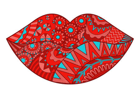 Line art design of lips for design element and adult coloring book.のイラスト素材